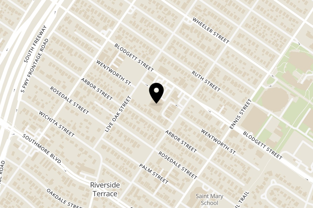 Map showing the location of Twisted Sushi on 2616 Blodgett St in Houston